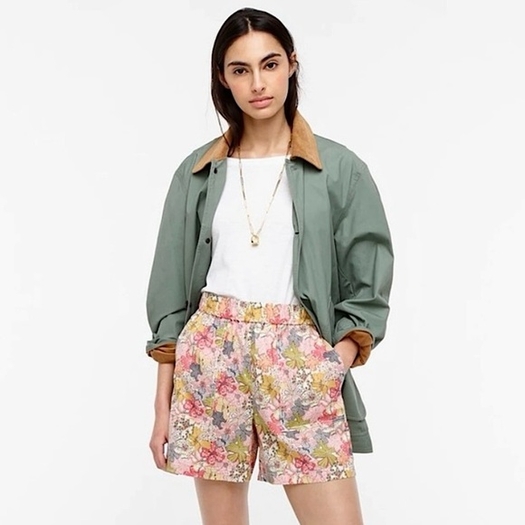 J CREW LIBERTY LONDON Colorful Multi Floral Print Cotton Pull On Camp Shorts XXS - Picture 5 of 8